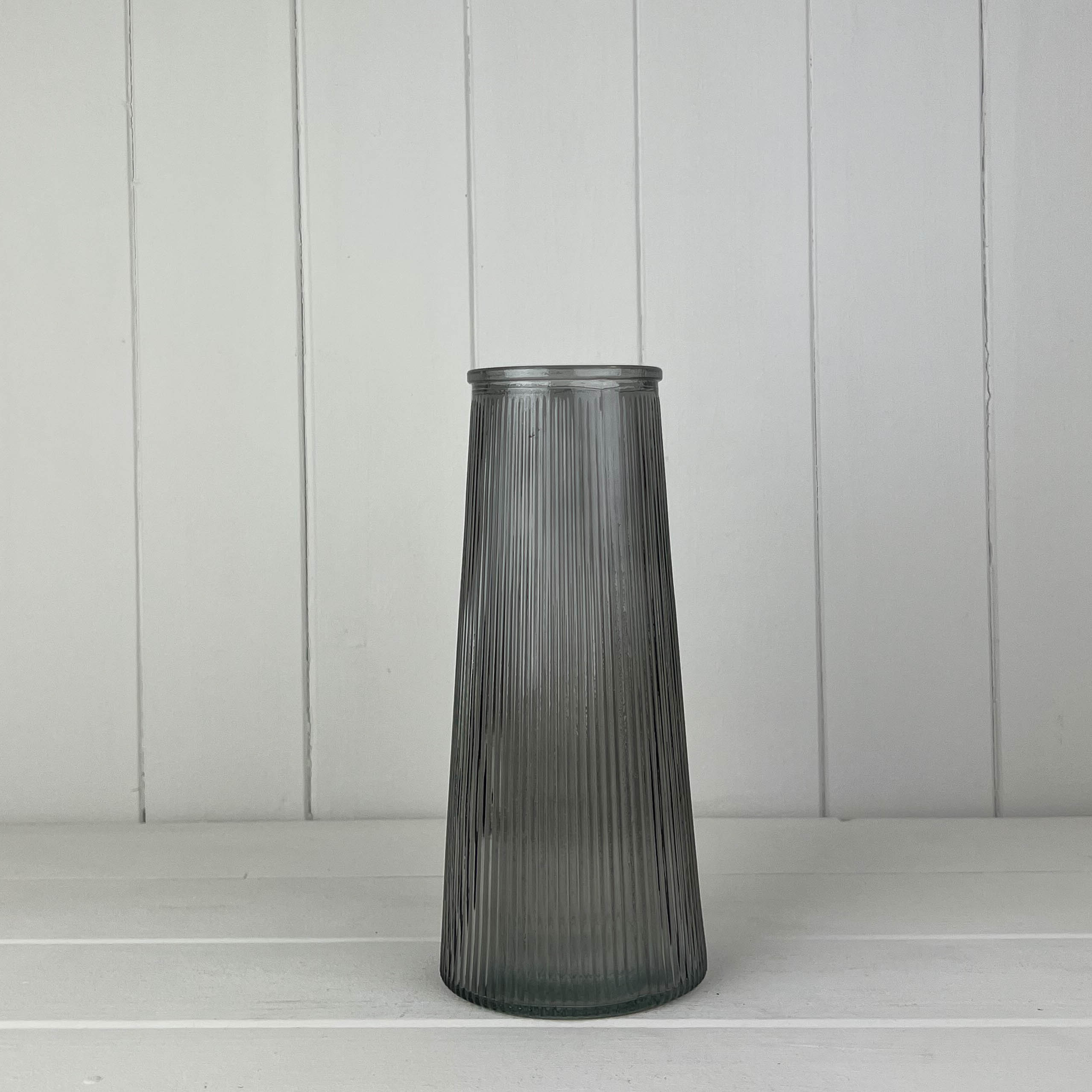 Smokey Grey Tall Ribbed Vase detail page